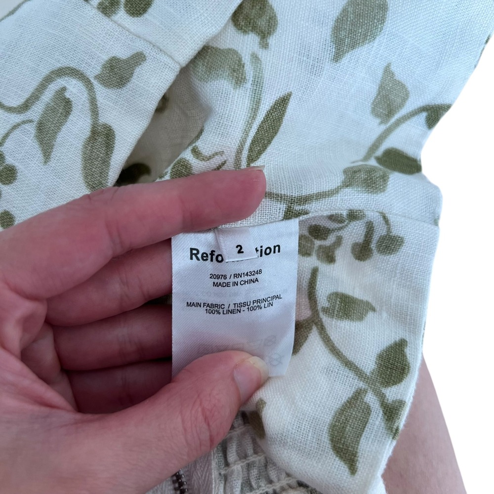 Reformation Junie 100% Linen Crop Top in Cypress Green Floral Print SZ 2 Boho - Picture 5 of 7